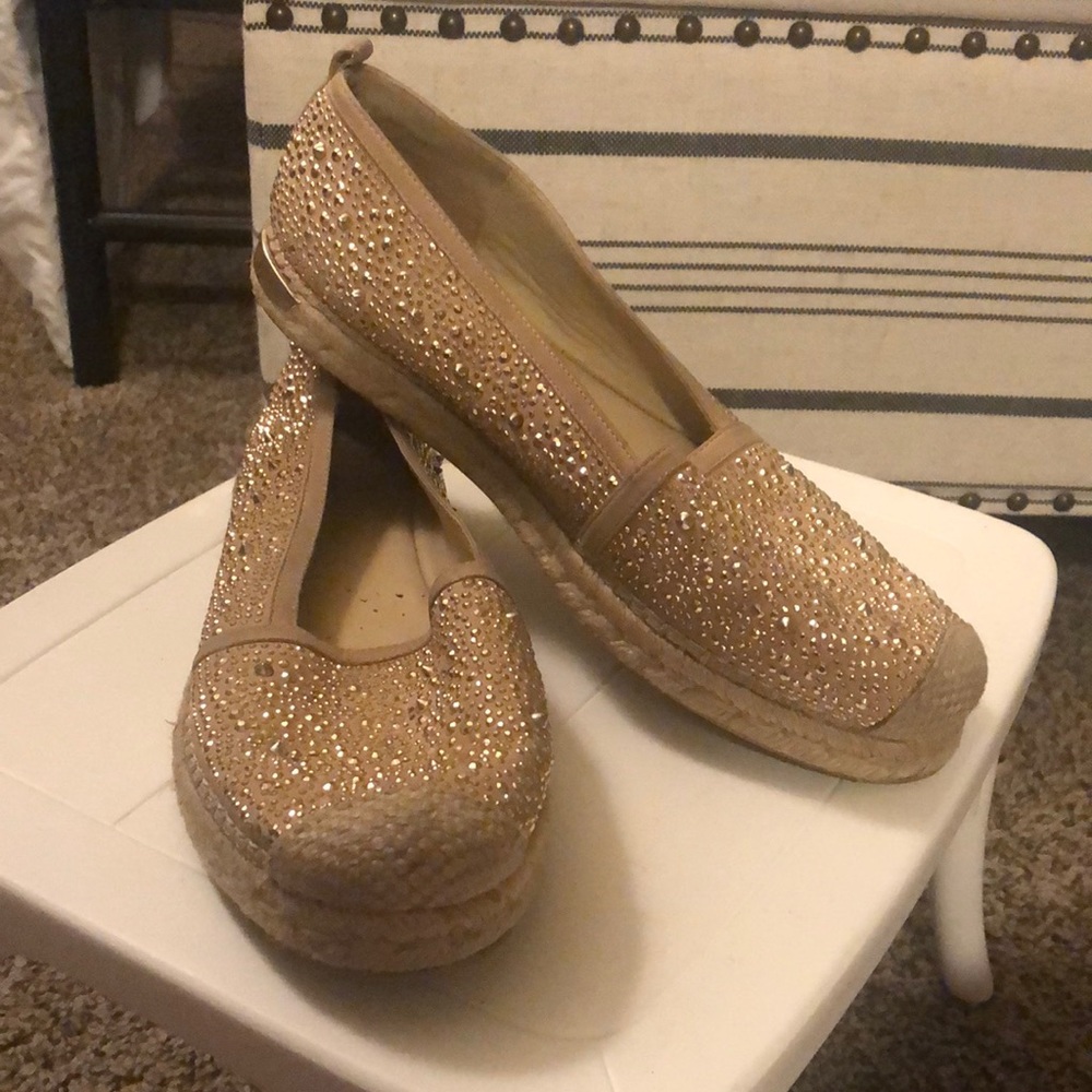 Stuart Weitzman Sparkly Espadrille Sandal Flats